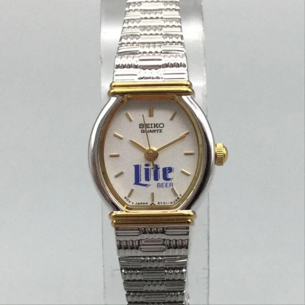 Seiko Miller Lite Beer Womens Watch 16mm Logo Dial 2Y01-5C09 New Battery 7.25